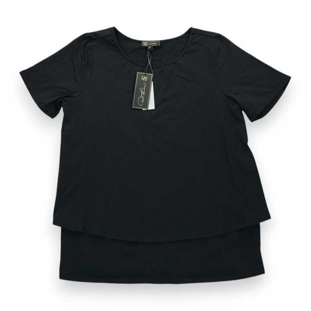 NWT DG2 by Diane Gilman Women's Black Shirt Underlayer Short Sleeve Size Medium
